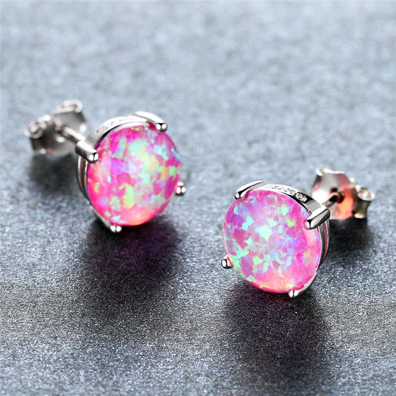 

Dainty Female Purple Opal Stone Earring Charm Silver Color Small Stud Earrings Luxury Bride Round Wedding Earrings For Women
