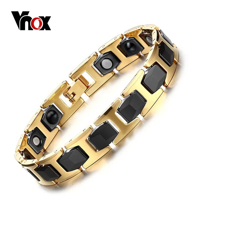 Vnox черный Керамика и золотой цвет Нержавеющая Сталь Браслет для Для мужчин
