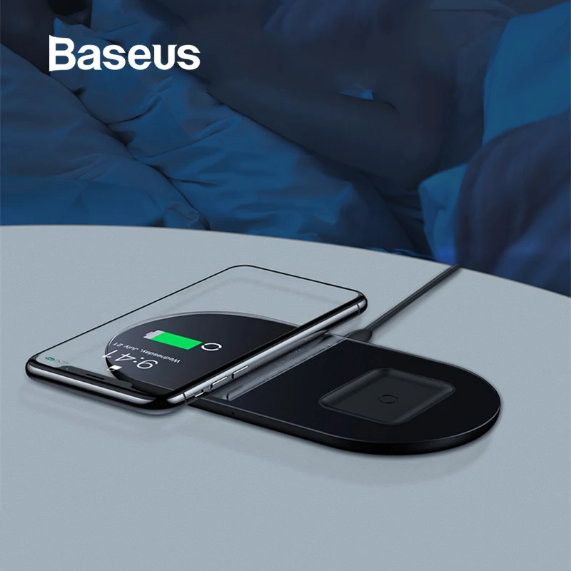 Беспроводное зарядное устройство Baseus 2 в 1 для быстрой зарядки iPhone 11 XR XS 8 для стручков для samsung huawei Xiaomi Быстрое беспроводное зарядное устройство