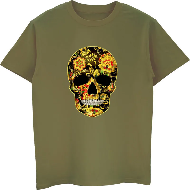 Flower Skull T-Shirts Candy Day Of The Dead Mexico Sugar Gothic Tops Tee Shirts Men Short Sleeve Cotton Tshirt Tees | Мужская одежда