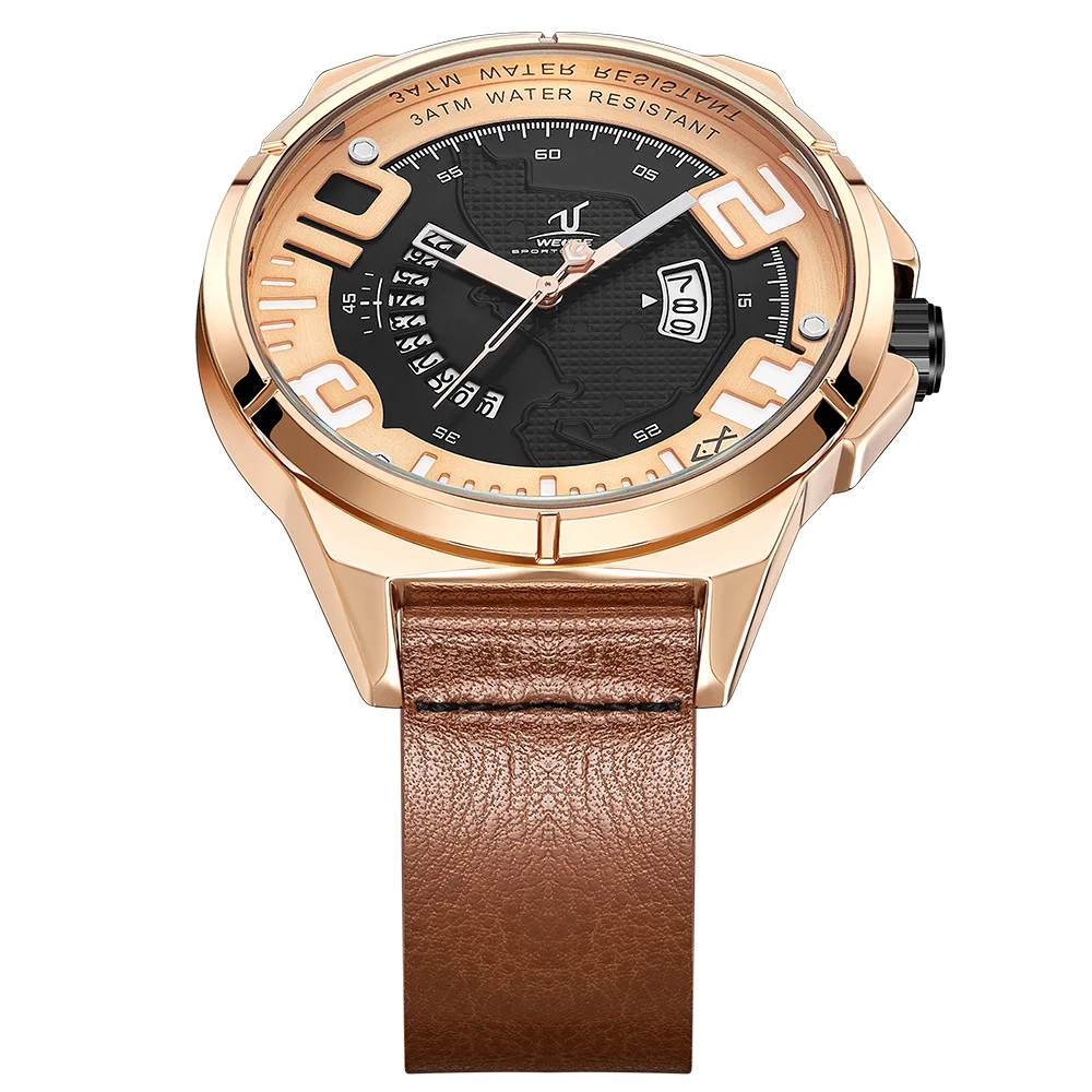 Мужские наручные часы WEIDE с кожаным ремешком аналоговые цифровые кварцевые