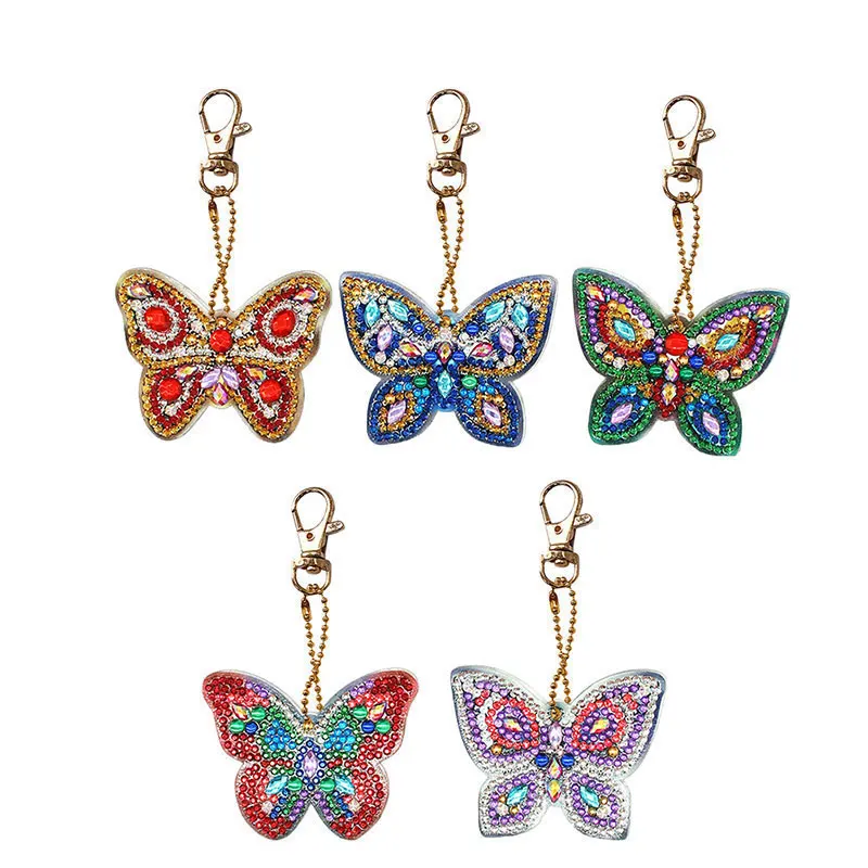5pcs Butterfly 5 шт./компл. DIY полный дрель алмазов картина брелок мультфильм эмоции милые Животные «любящее сердце» брелок для ключей, алмазная вышивка крестиком на рисунке - Цвет: 5pcs Butterfly