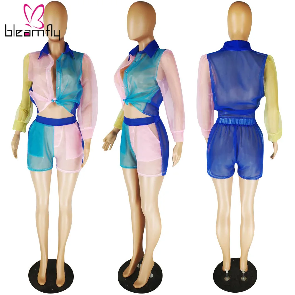 Новинка женские летние блузки из органзы в стиле пэчворк рубашки и шорты костюм