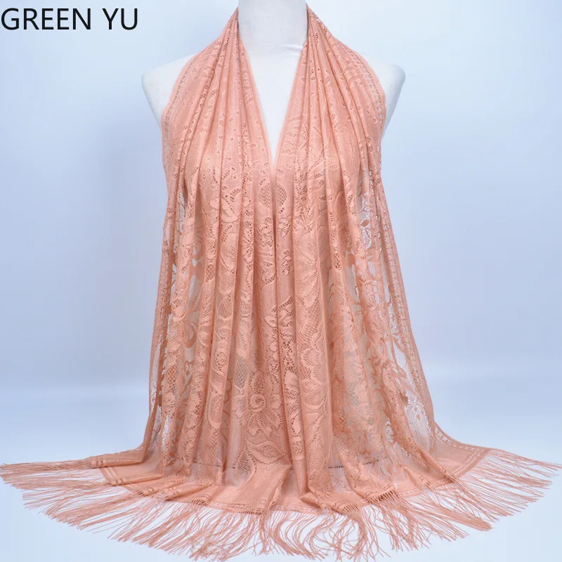 Женский Мусульманский Исламский однотонный кружевной полый длинный хиджаб с