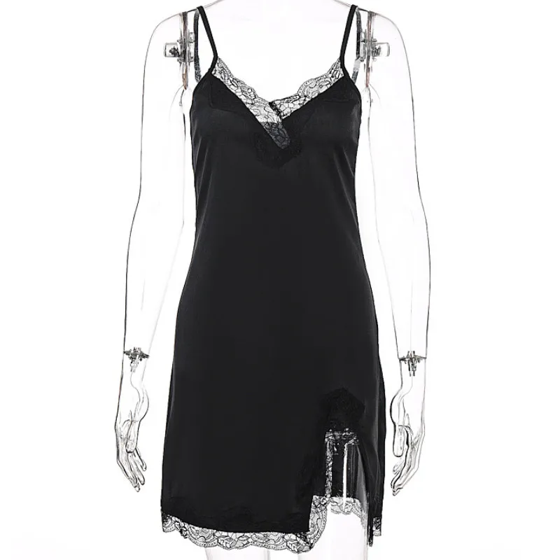 

Lace Sexy Bodycon Dress Split Summer Mini Dresses Ladies Spaghetti Strap Sleeveless Backless Short Dress Summer 2021