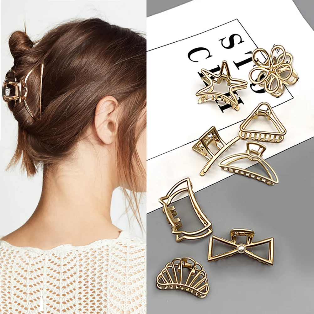 

Woman's Gold Hair Clips Geometric Hollow Hairpin Headband Hair Holder Claw Vintage Alloy Hair Accessories Hairpins Ornament