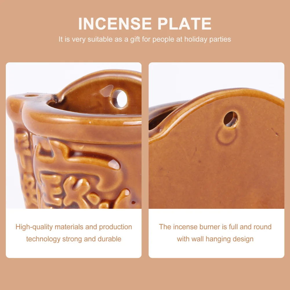 

2pcs Ceramic Incense Burner Incense Hanging Furnace Wall Incense Holder(Brown)