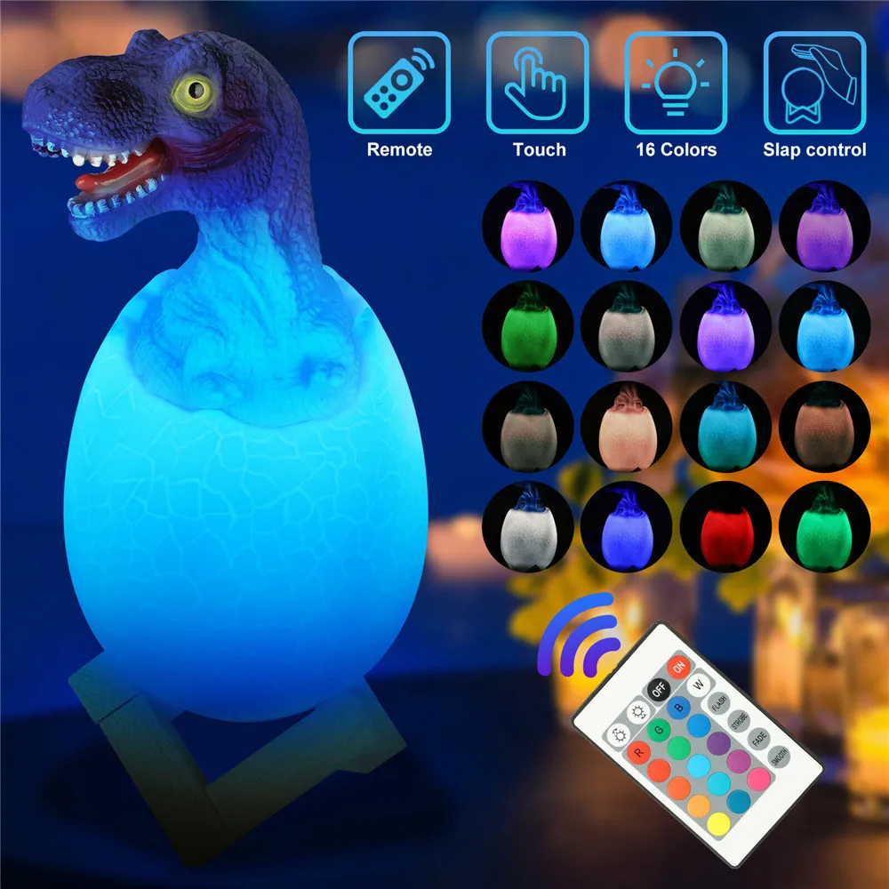

LED 3/16 Colors Touch Sensor Night Light Pat Dinosaur Egg Bedside Lamp Remote Control Nightlight Toy Rechargeable Table Lamp