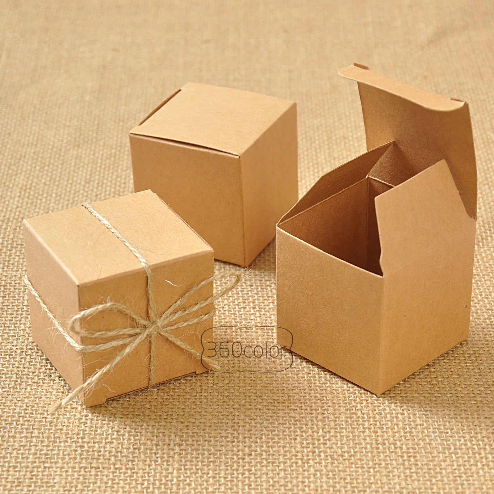 10 шт./лот квадратная коробка из крафт-бумаги с джутовым галстуком подарок