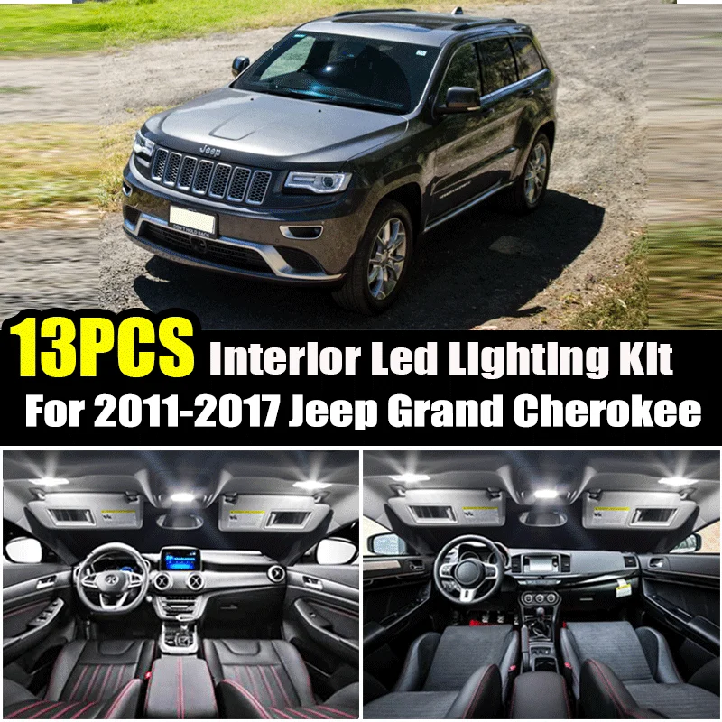 

Комплект светодиодных фонарей для салона автомобиля Jeep Grand Cherokee, 2011- 2016, 2017, 13 шт., белый Canbus T10 W5W