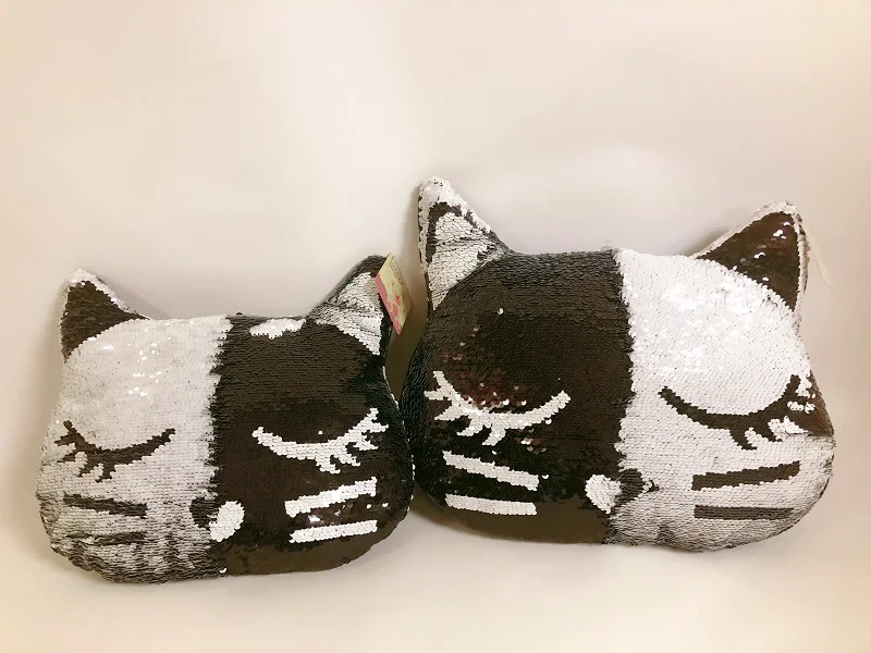 Откидная блестящая кошка 33 см плюшевые игрушки мягкая подушка черная мягкие