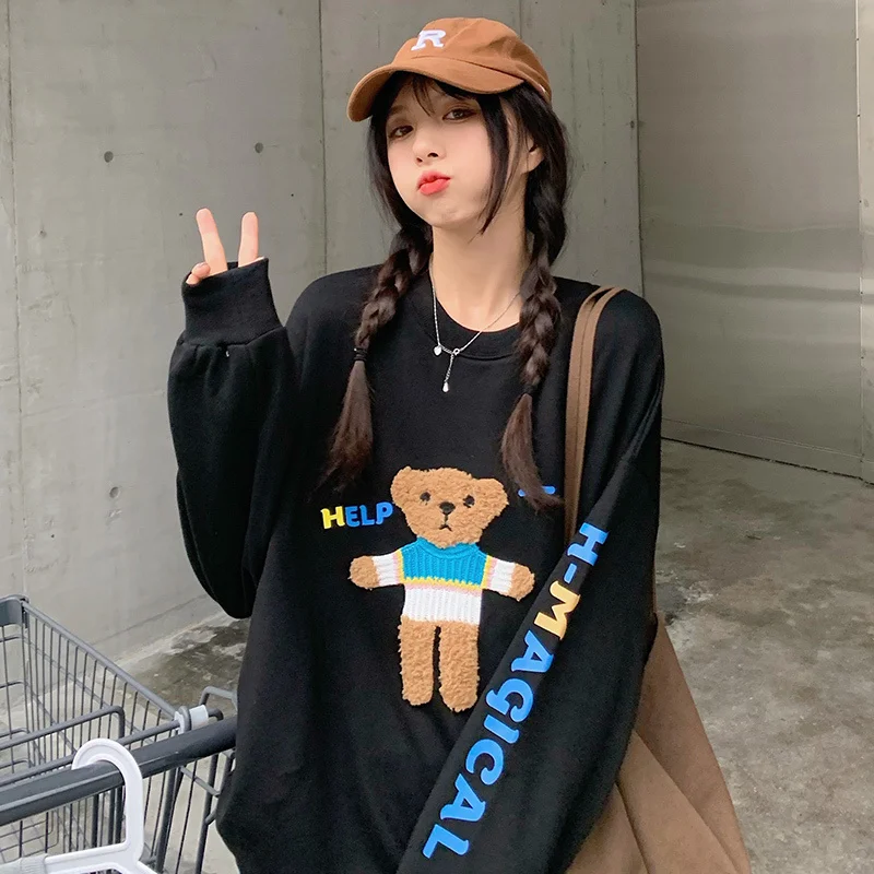 

Photo of Autumn Clothing New Towel Embroidery Bear Round Neck Thin Jum