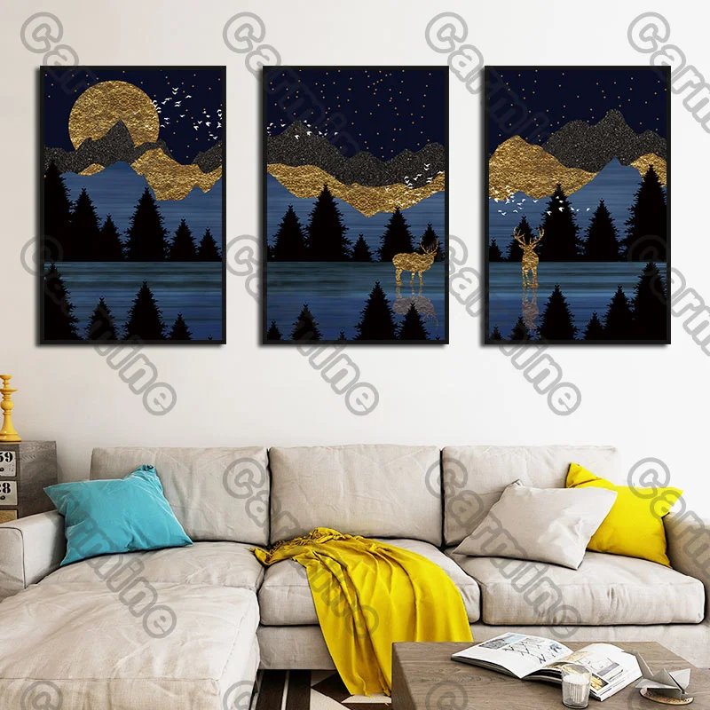 

Poster Golden Black Blue Mountains Landscape Flowers Canvas Painting and Prints Wall Pictures Decoration for Living Room 3Pcs