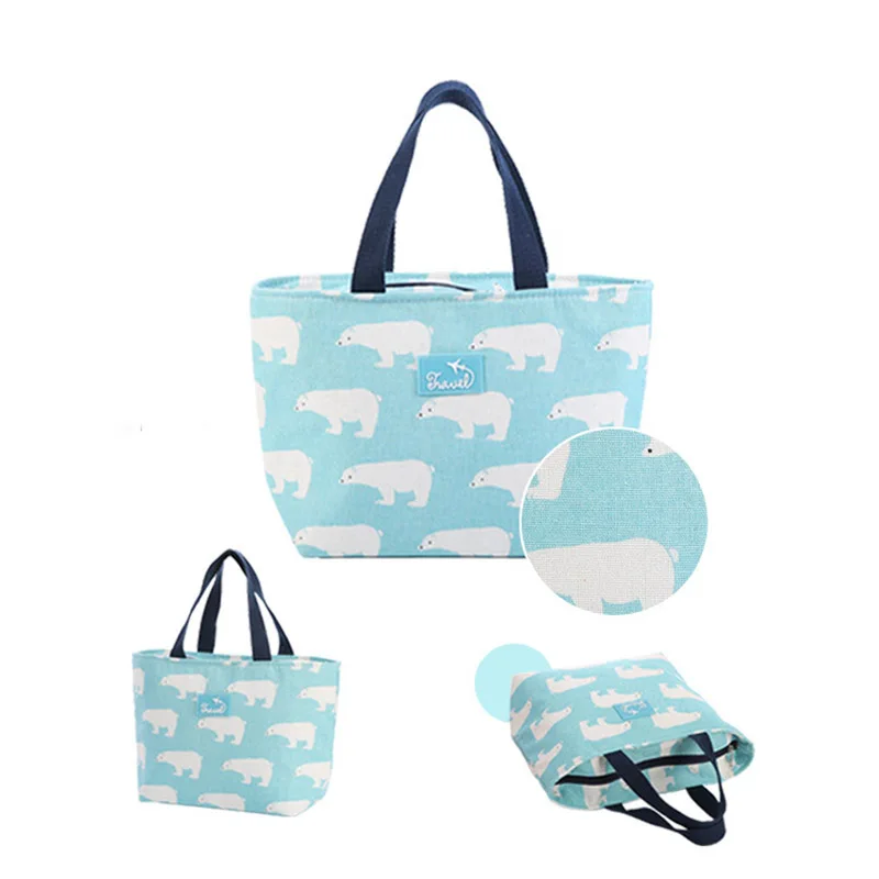 

1Pcs Warm Insulation Kids Picnic Bags Cute Cartoon Outdoor Travel Children Breakfast Bags Cotton Linen Large Capacity Lunch Bag