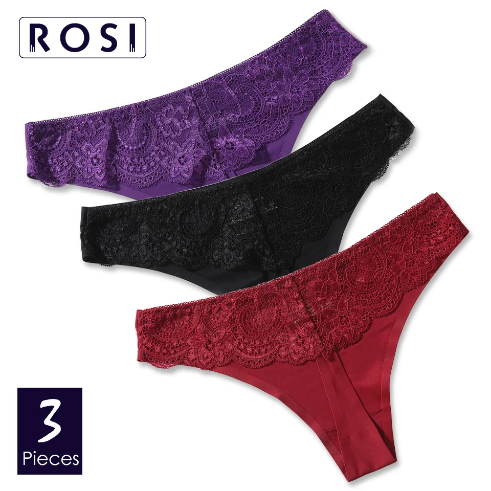 3 шт. ROSI трусики танга женские трусы кружевные бесшовные сексуальный прозрачный