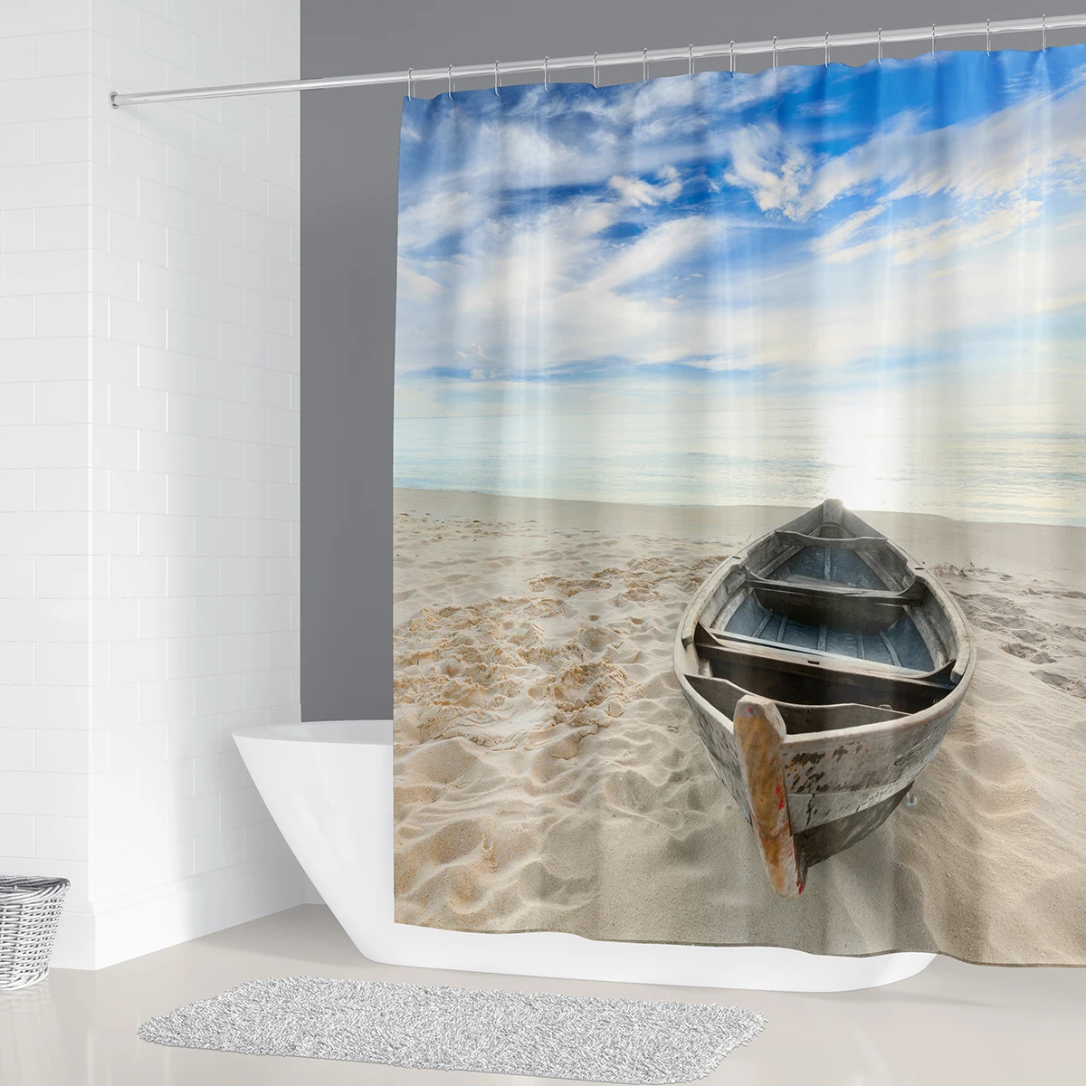 Штора для душа из полиэстеровой ткани с пляжной лодкой занавеска ванной комнаты
