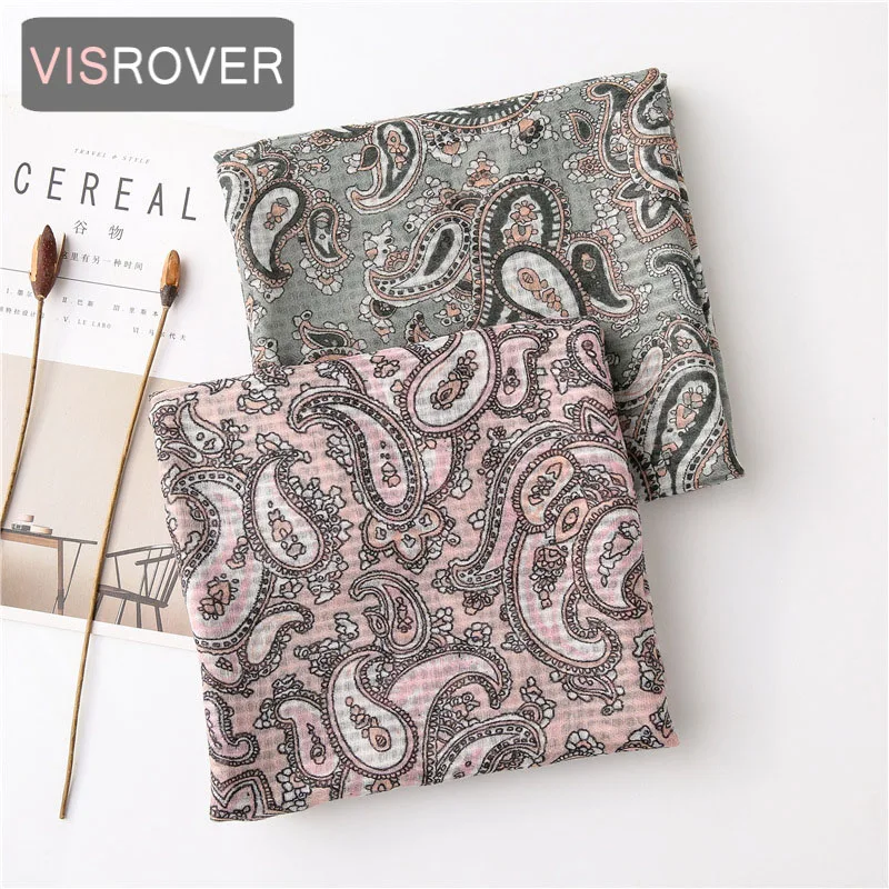 

VISROVER 2020 grey paisley printing viscose Summer scarf Fashion light pink Autum Wraps Spring Shawls Hijab gift wholesales