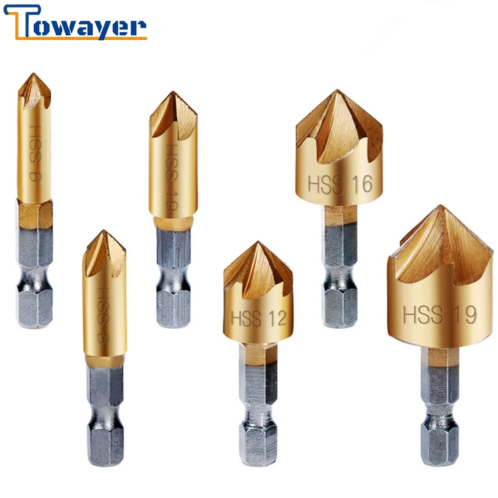 Набор сверл с зенкером 3/6 шт. 1/4 дюйма шестигранным хвостовиком из быстрорежущей
