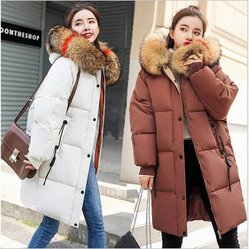 Зимнее теплое пуховое пальто с капюшоном женское повседневное длинное женская