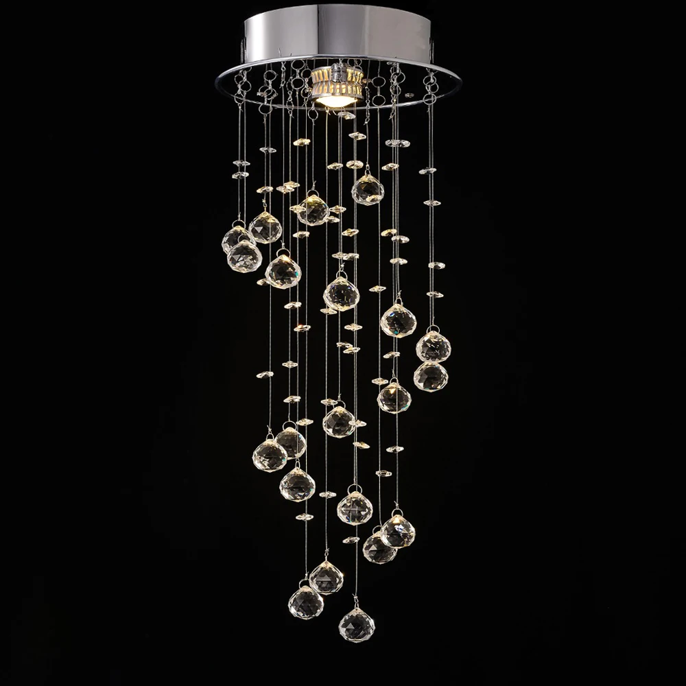 

Небольшие хрустальные люстры Ganeed K9 в форме капли дождя, современная люстра из нержавеющей стали с утопленным креплением, светодиодный пото...