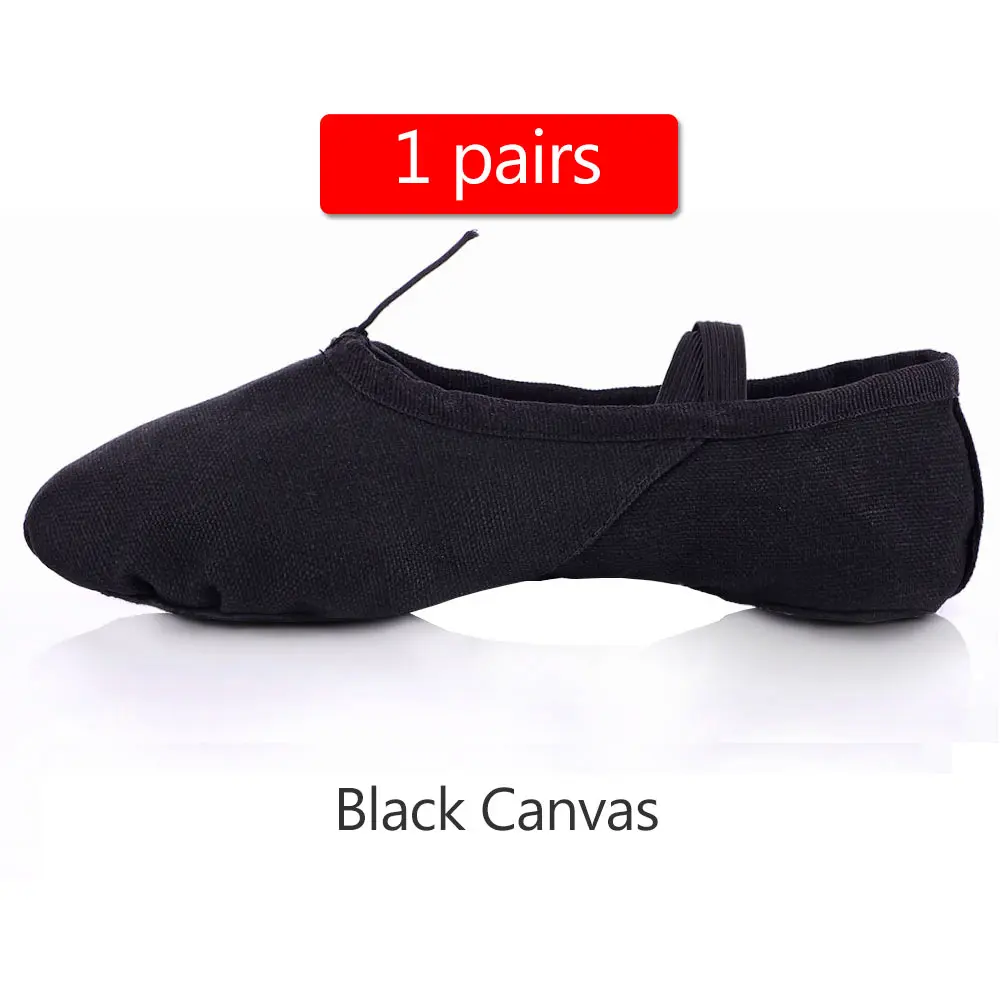 1pair Black Canvas ; балетки для девочек; женские парусиновые шлепанцы для йоги и спортзала; Танцевальная обувь для сальсы; женские балетки на плоской подошве; цвет красный, черный; размеры 24-45 - Цвет: 1pair Black Canvas