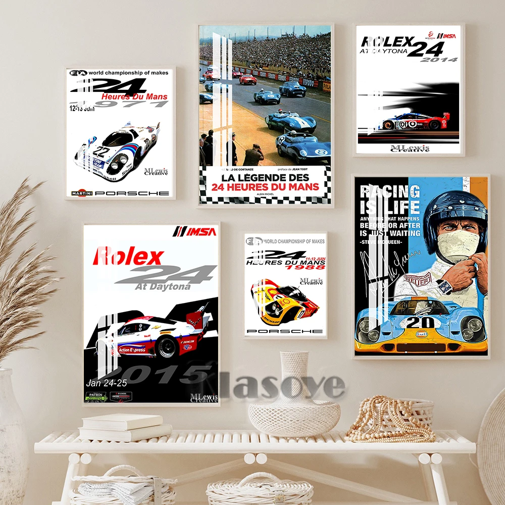 

Le Mans Racing Competition Vintage Wall Art Prints Poster Bar Pub Club Retro Canvas Painting Living Room Interior Home Decor