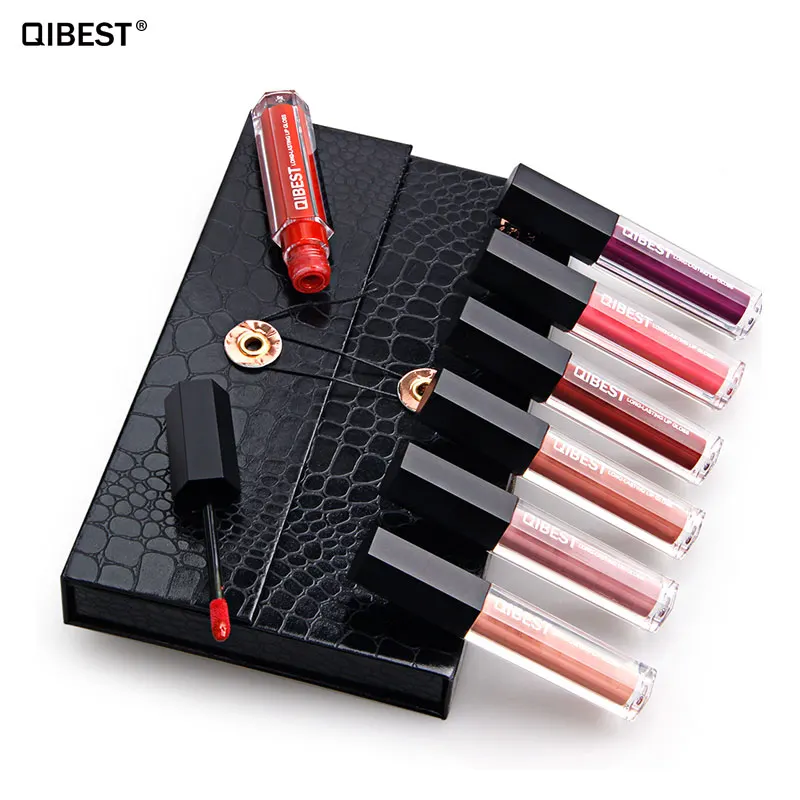 7 шт./компл. QIBEST губная помада Матовая жидкая комплект блеск для губ стойкий
