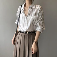 womens striped long sleeved blouse loose lazy single pocket single breasted shirt tops 2022 spring and autumn new