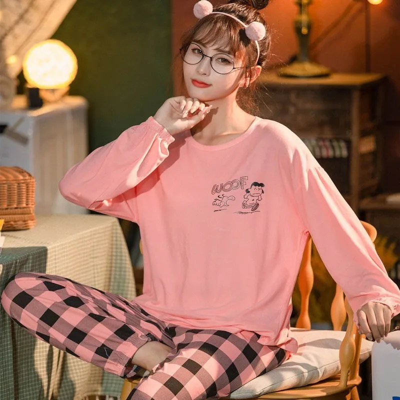 

Women Pajama Ladies Long Sleeves lattice Sleepwear Set Women's Home Wear Clothing Suit Sweet Pyjamas Elegant Womens Pajamas Sets