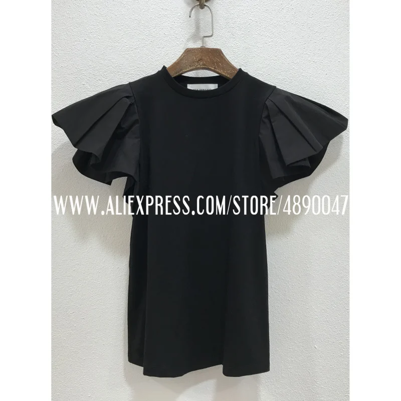 

Cover the meat and look thin High Quality Women's Feifei Sleeve Casual Cotton Black T-shirt