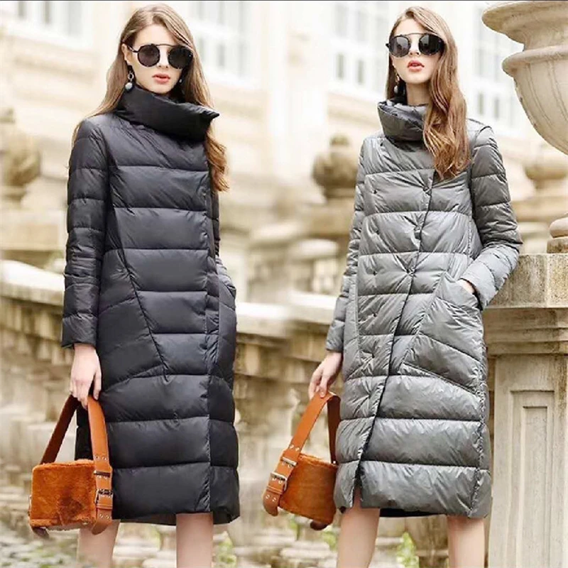

2021 Winter Casual Long Women Duck Down Jacket Warm Down Female Puffer Jacket Parka Light Ultra Coats Branded Thin Outerwear