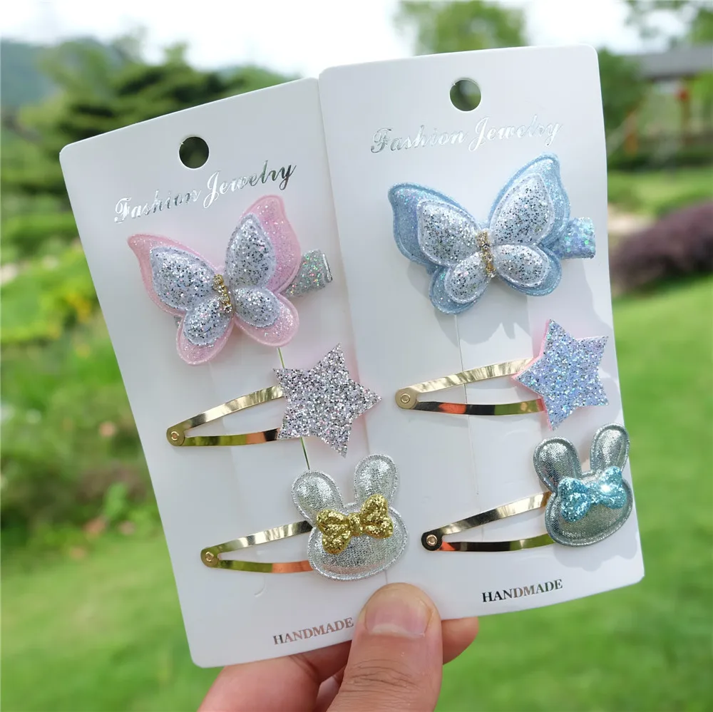 3 шт./компл. милые бабочки для девочек блестящая заколка волос с цветком kawaii