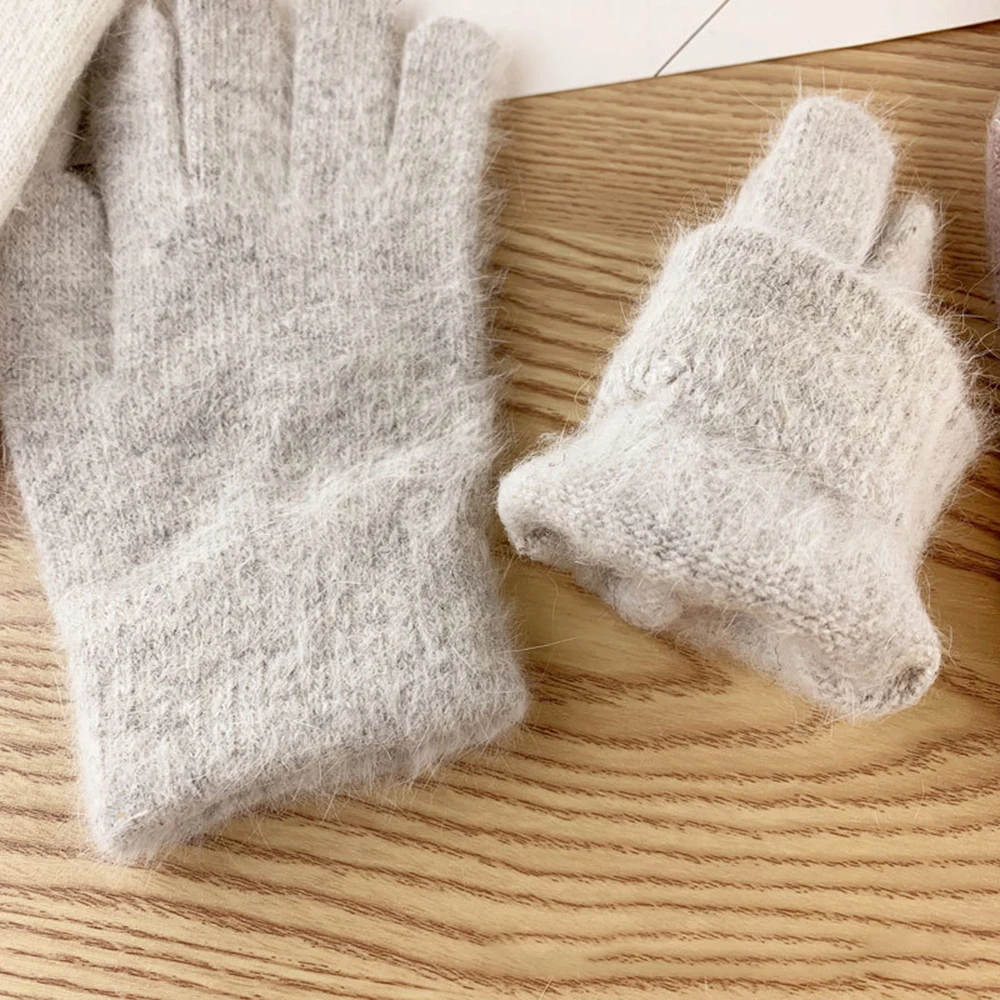 

Women's Winter Solid Colored Plush Wool Knitted Warm Windproof Gloves Soft Skin-friendly Fashion Accessories