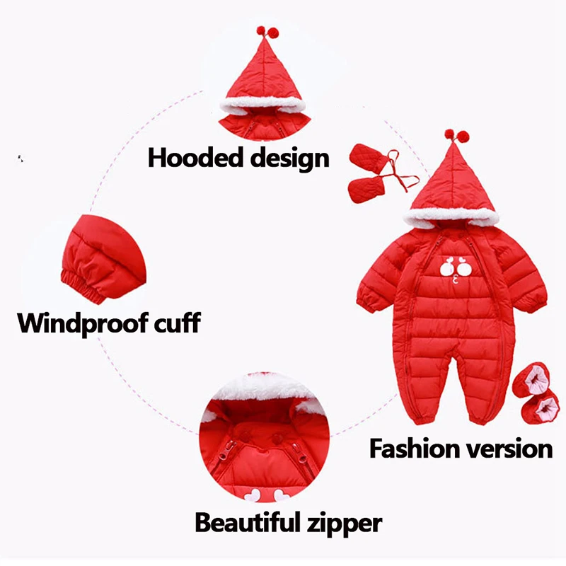 Для новорожденных Комбинезоны для маленьких мальчиков и девочек Зимние теплые