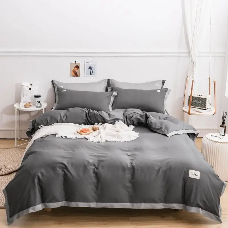 Однотонный однотонный Комплект постельного белья из 100% хлопка пододеяльник
