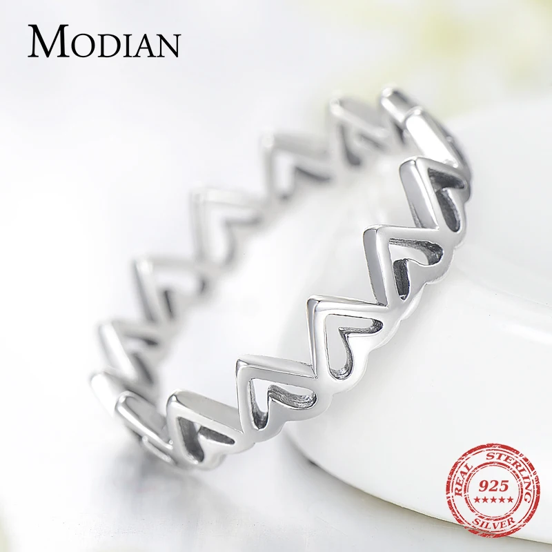 Женское кольцо из серебра 925 пробы с сердечками|Кольца| |