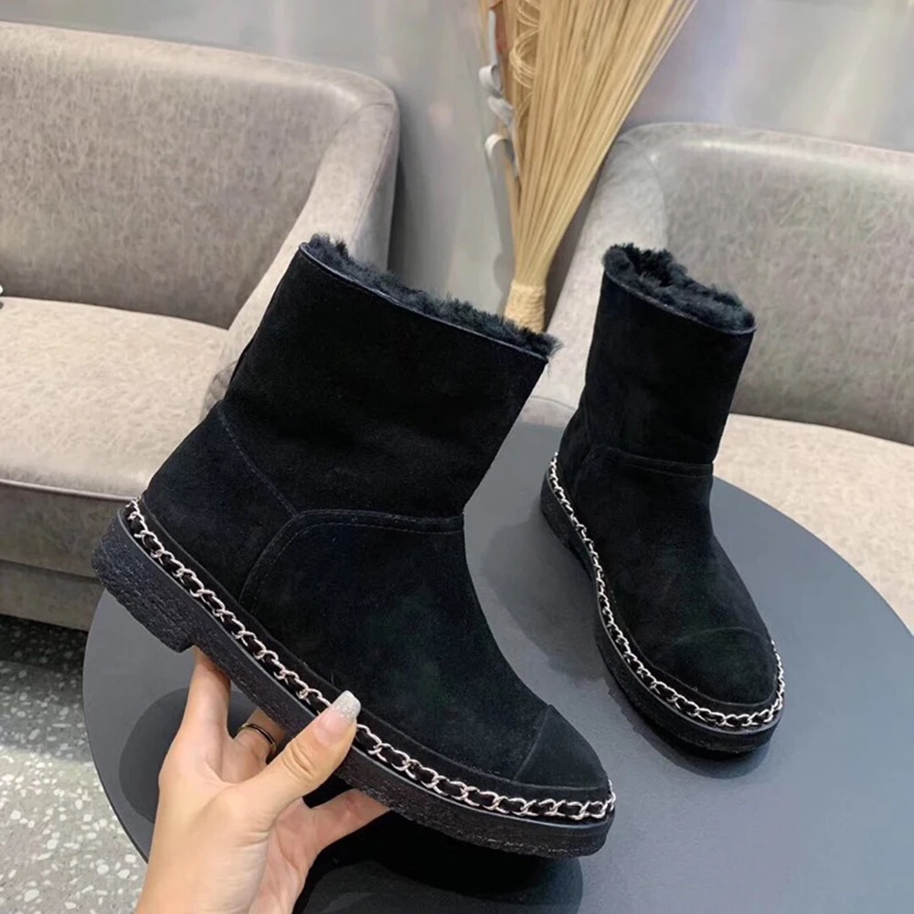 

Prowow Classic leather snow boots lamb wool snow boots Wild chain snow boots Genuine Leather snow boots Zapatos Mujer