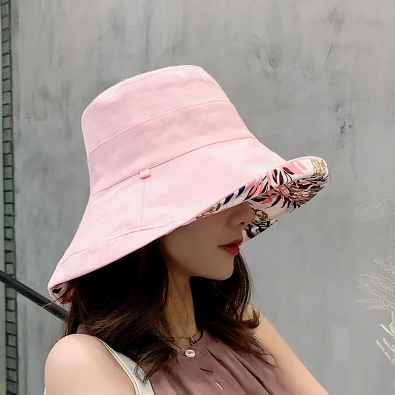 Women's Linen Cotton UPF 50+ Sun Hat Reversible Bucket with Wide Fold-Up Brim and Chin Strap | Спорт и развлечения