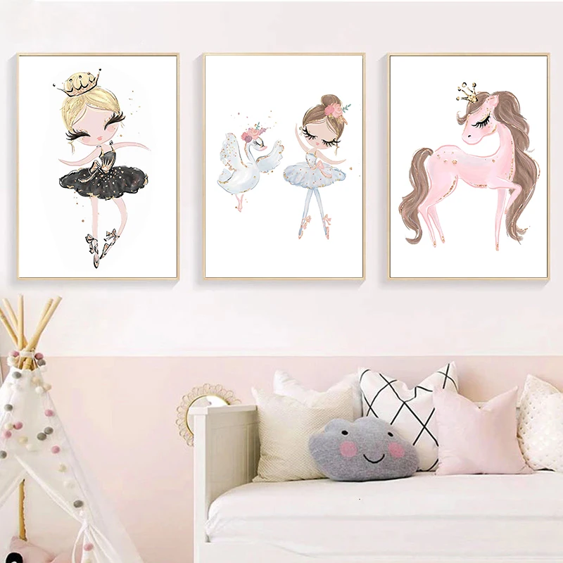 

Creative Painting Poster Canvas Paintings For Children Cartoon Nursery Posters Nordic Girls Prints Bedroom Decor Wall Decoration