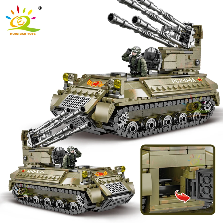 

HUIQIBAO 489Pcs Military Armored Battle Tank Model Building Blocks Army Weapons Car Bricks Soldiers Toys For Children Kids Gifts