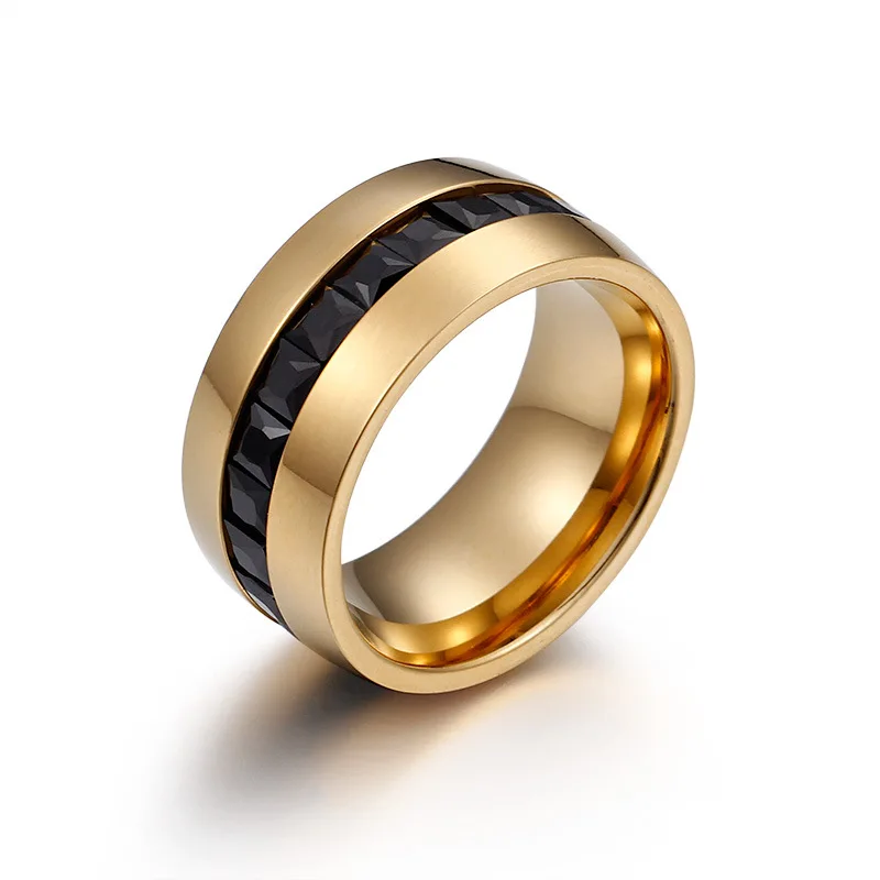 

Высокое качество титаниевое стальное кольцо черный с цирконием, 18K золотое покрытие ювелирные изделия Аксессуары для пальцев украшения