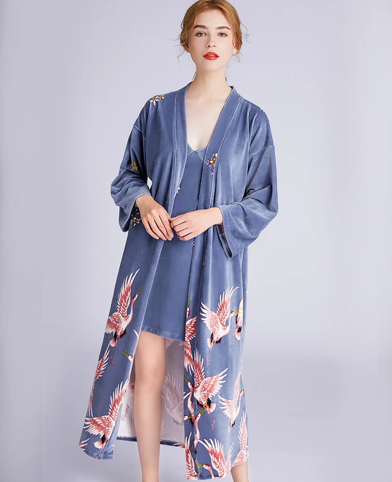 gray robe Брендовая дизайнерская Новая велюровая свадебная одежда невесты, халат для невесты, женское кимоно, банное платье большого размера, Повседневная Ночная рубашка - Цвет: gray robe