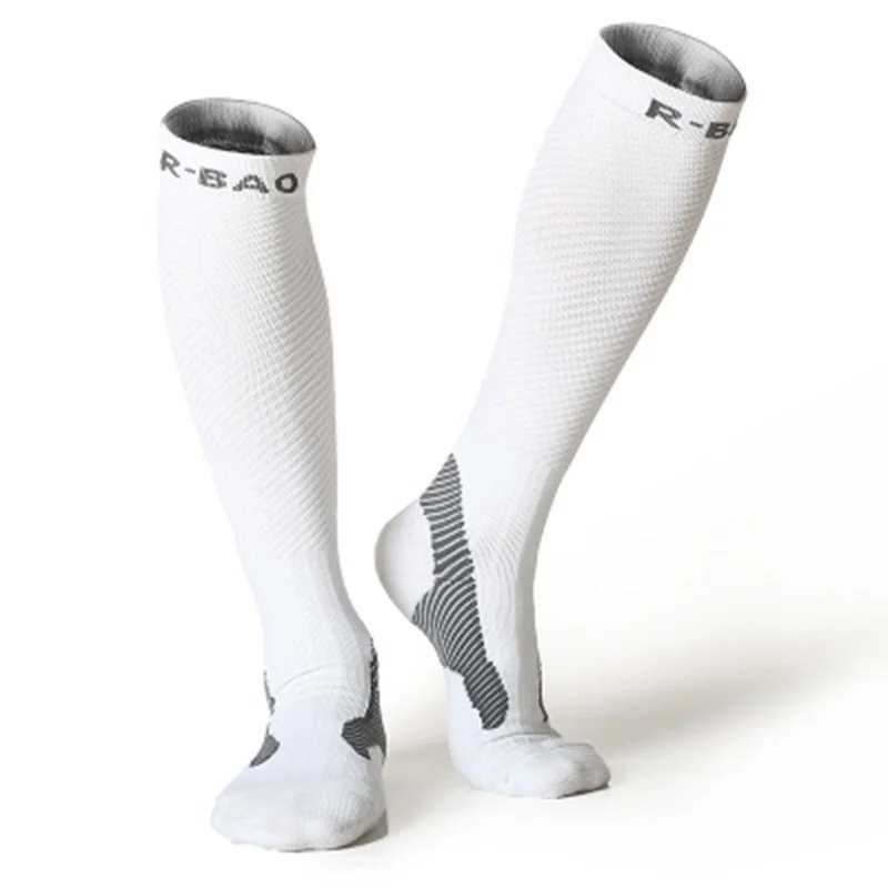 R-BAO 1 Pair Professional men's Cycling Long Socks Bike Anti-slip Running Compression Sport Socks Ankle Leg Shin Guard Protector