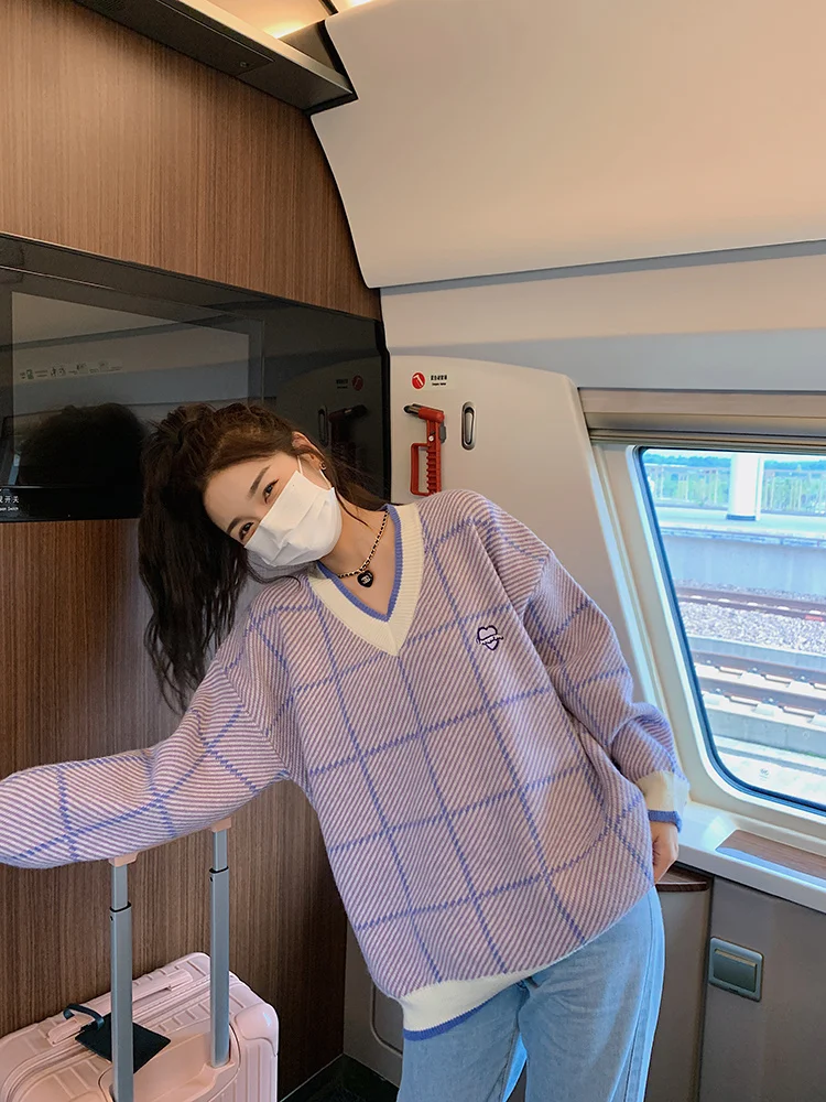 Футболка с рукавом фиолетовый свитер женская Свободная верхняя одежда в