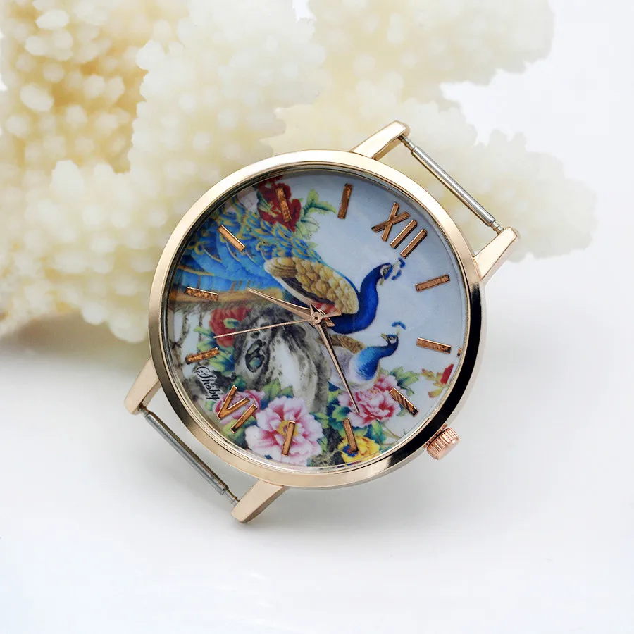 

Shsby Diy Personality Watch Header New Style Rose Gold Flower,Panda, Rabbit, Peacock, Phoenix Head Watch Accessories 61~70