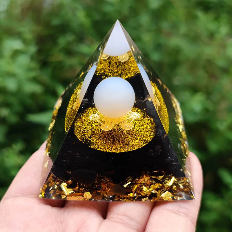 

Украшение в виде пирамиды, хрустальный шар и Золотая Обсидиановая кварцевая чакра 60 мм, камень для медитации, энергетическая башня, подарок,...
