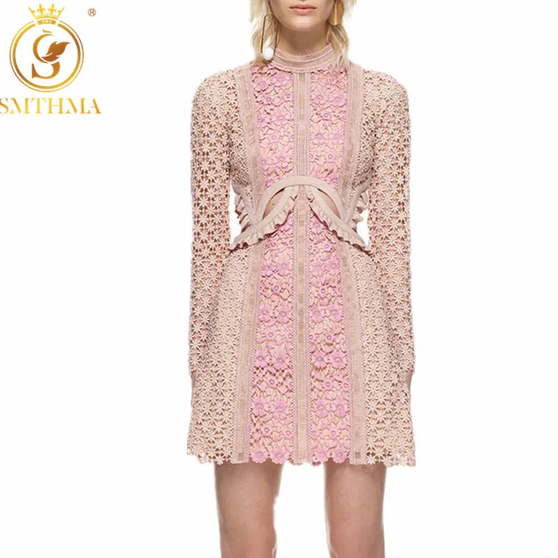 Летящее женское платье SMTHMA Красивое розовое кружевное лоскутное с вышивкой