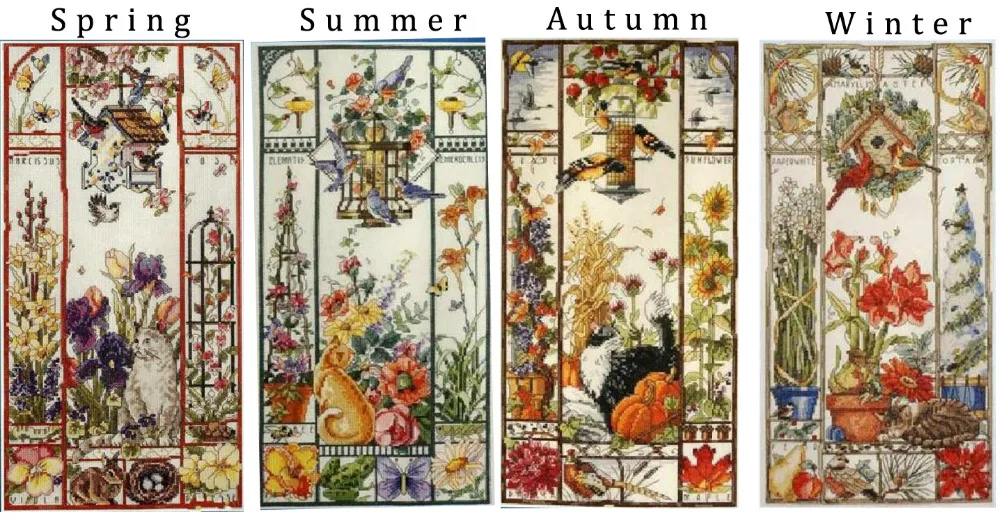 HH Симпатичный Набор для вышивки крестом весна лето осень зима кошка Sampler Janlynn 023 0585