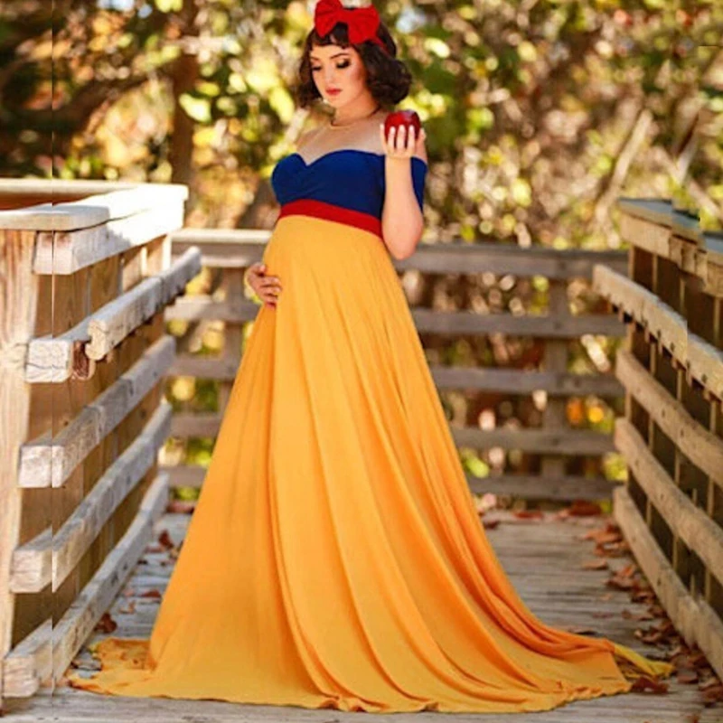 

Cosplay Princess Maternity Dress for Photo Shoot Sexy V-neck Belt Long Tail Skirt Pregnant Woman Chiffon Maxi Baby Shower Dress
