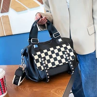 latest designer bags luxury handbag top handle tote rivet plaid cross body bolso split leather fashion sac a main